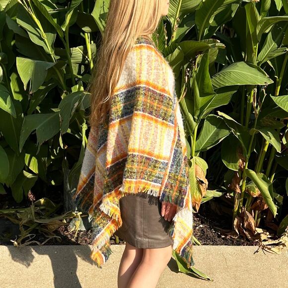 Angie Women's Plaid Poncho Autumn Colors Handkerchief - One Size - Picture 5 of 8